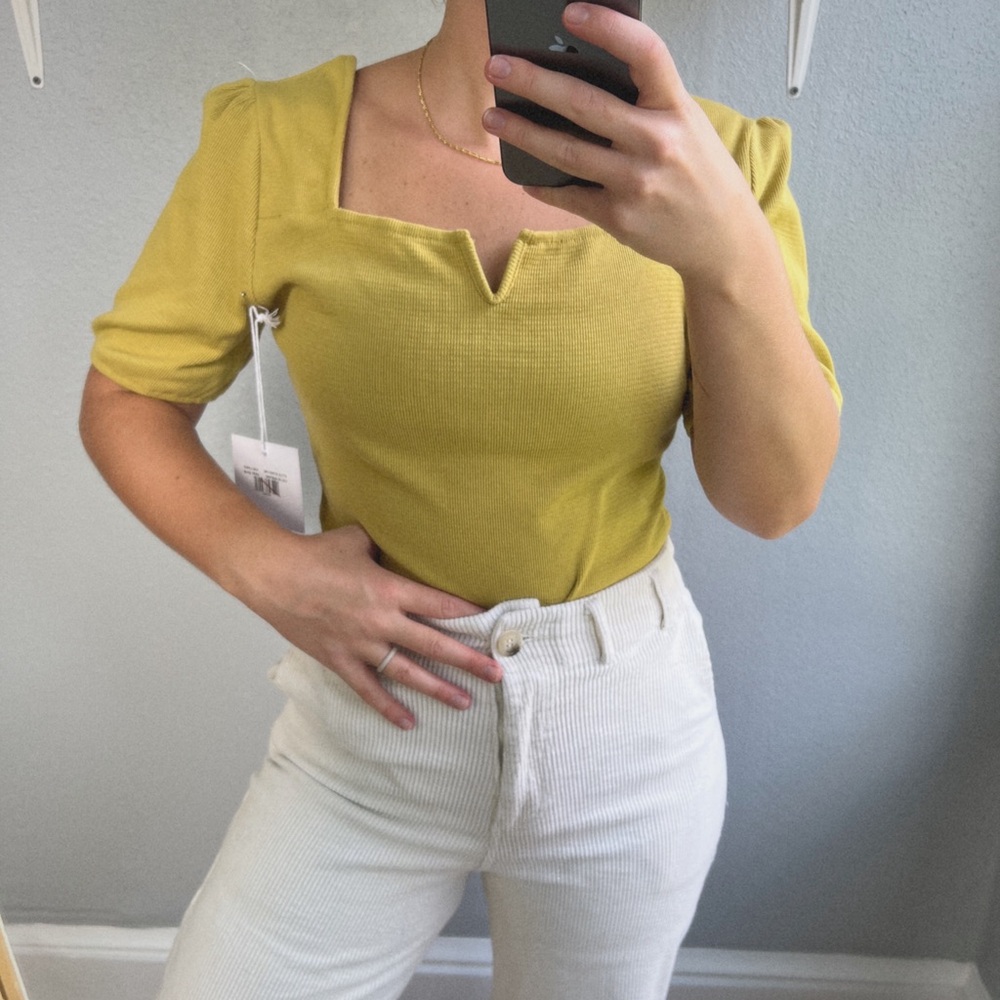 Yellow Square Neck Women's Boutique Bodysuit NWT